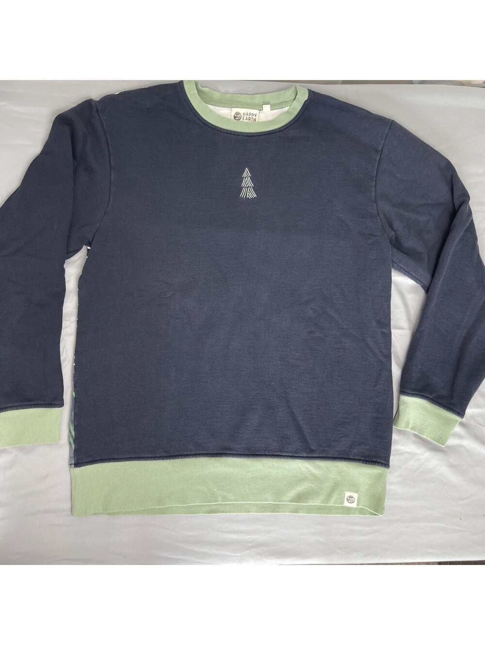 Happy Earth Organic Cotton Navy Blue Green Winter Theme Sweatshirt Medium